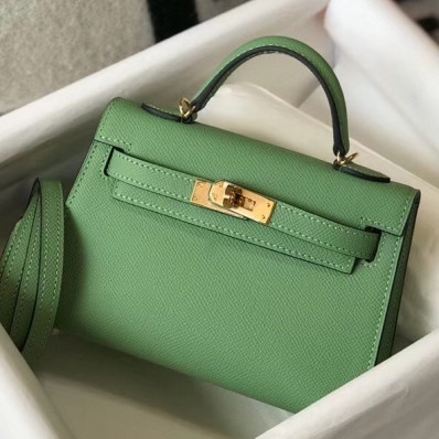 Imitation Hermes Kelly Mini II Bag In Vert Criquet Epsom Leather GHW JM1876hw36