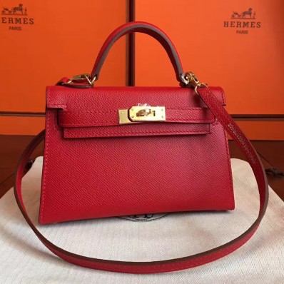 Imitation Hermes Kelly Mini II Handmade Bag In Red Epsom Leather JM1173qe74