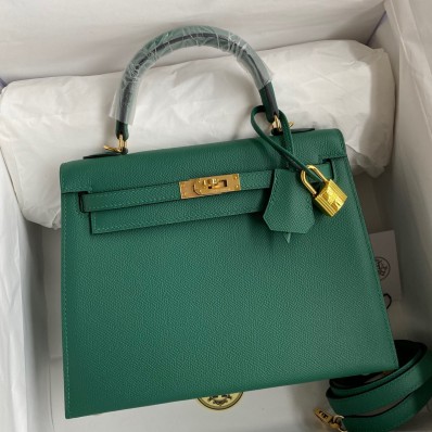 Imitation Hermes Kelly Sellier 25 Handmade Bag In Malachite Epsom Calfskin JM1339NC66