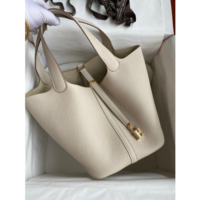 Imitation Hermes Picotin Lock 22 Handmade Bag in Craie Clemence Leather JM494vq24