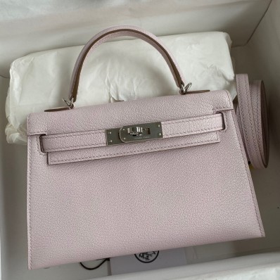 Knockoff Best Hermes Kelly Mini II Sellier Handmade Bag In Mauve Pale Chevre Mysore Leather JM2018Pu45