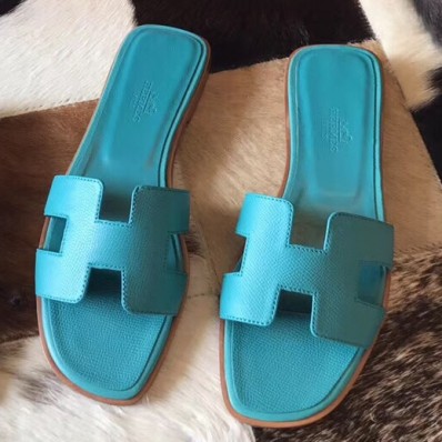 Knockoff Best Hermes Oran Sandals In Blue Paon Epsom Leather JM1124Pu45