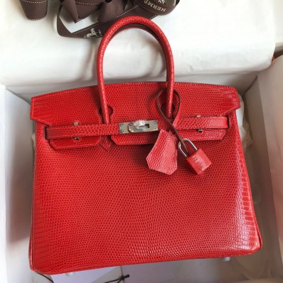Knockoff Hermes Birkin 25 Retourne Handmade Bag In Red Lizard Leather JM123aP53