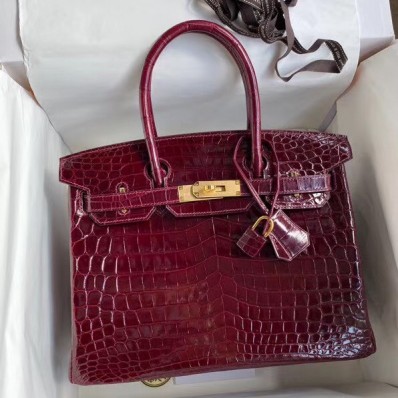 Knockoff Hermes Birkin 30 Handmade Bag In Bordeaux Crocodile Niloticus Shiny JM697mD64