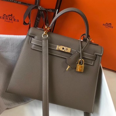 Knockoff Hermes Kelly 25cm Sellier Bag In Taupe Epsom Leather JM1920cL56
