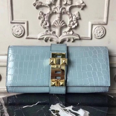 Knockoff Hermes Medor Clutch Bag In Ciel Crocodile Leather JM1101jI43