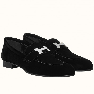 Knockoff Hermes Paris Loafers In Black Velvet JM363xA12