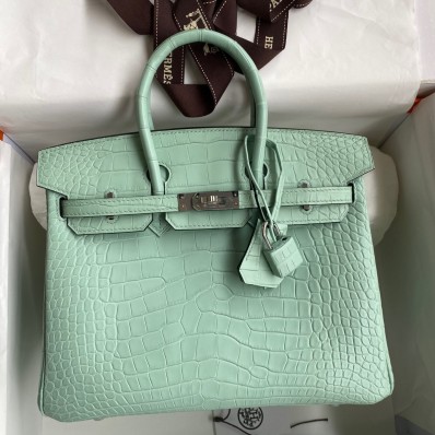Replica Hermes Birkin 25 Retourne Handmade Bag In Vert D'eau Matte Alligator Leather JM165dK58