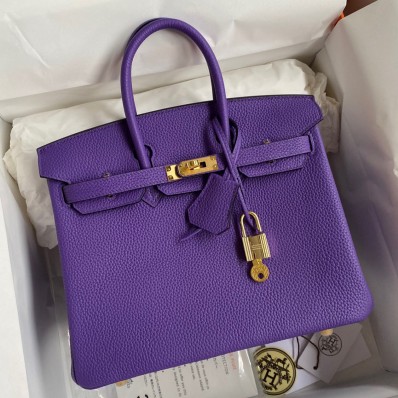 Replica Hermes Birkin 25 Retourne Handmade Bag In Violet Clemence Leather JM395Mq29