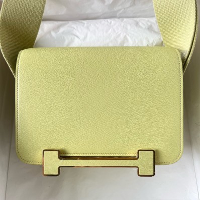 Replica Hermes Geta Handmade Bag In Jaune Bourgeon Chevre Mysore Leather JM795sD46
