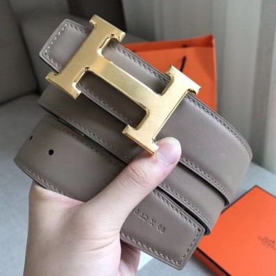Replica Hermes H Reversible Belt In Grey/Black Swift Leather JM891Va47