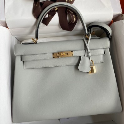 Replica Hermes Kelly Retourne 32cm Handmade Bag In Blue Glacier Swift Calfskin JM1462UD97