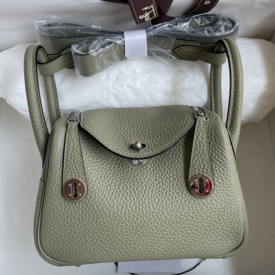 Replica Hermes Mini Lindy Handmade Bag In Sauge Clemence Leather JM1780Fi42