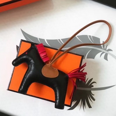Replica Hermes Rodeo Horse Bag Charm In Black/Camarel/Red Leather JM1939ec82