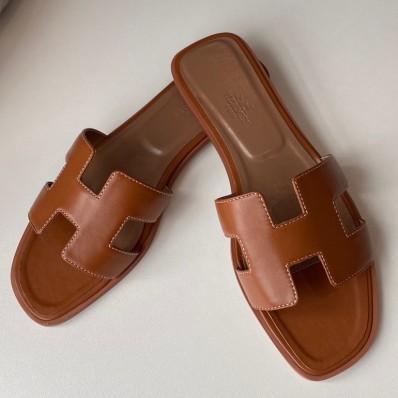Replica High Quality Hermes Oran Slide Sandals In Gold Swift Calfskin JM1787Mc61