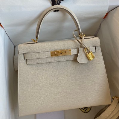 Top Hermes Kelly Sellier 28 Handmade Bag In Craie Epsom Calfskin JM993He97