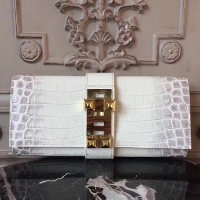 Top Hermes Medor Clutch Bag In White Crocodile Leather JM1727gt75