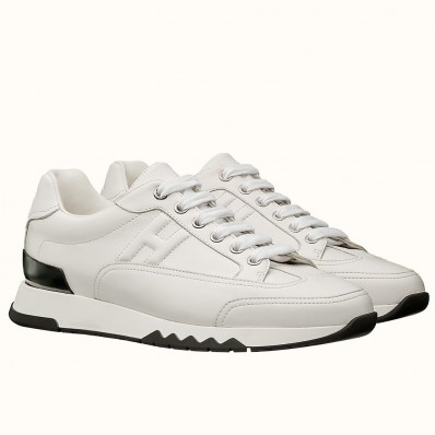 Top Hermes Men's Trail Sneakers In White Calfskin Leather JM1887He97