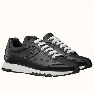 Top Replica Hermes Men's Trail Sneakers In Black Calfskin Leather JM1673vQ25