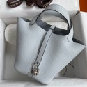 AAA Imitation Hermes Picotin Lock 18 Handmade Bag in Blue Brume Clemence Leather JM91iE46