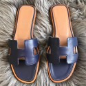 AAAAA Hermes Oran Sandals In Navy Swift Leather JM1682ot71