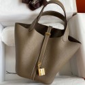 AAAAA Replica Hermes Picotin Lock 18 Handmade Bag in Taupe Clemence Leather JM1341cd87