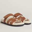 Best 1:1 Hermes Women's Chypre Sandals in Tan Suede with Shearling JM1770em76