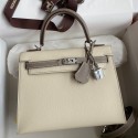 Best Hermes Kelly Sellier 25 Bicolor Bag in Craie and Gris Asphalt Epsom Calfskin JM914YF21