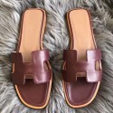 Best Hermes Oran Sandals In Bordeaux Swift Leather JM1808YF21