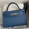 Best Imitation Hermes Kelly Mini II Sellier Handmade Bag In Blue Agate Epsom Calfskin JM1603oc92
