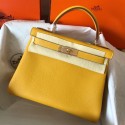 Best Imitation Hermes Kelly Retourne 28 Handmade Bag In Jaune Ambre Clemence Leather JM709oc92