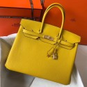 Cheap Hermes Birkin 35cm Bag In Yellow Clemence Leather GHW JM1812vK93