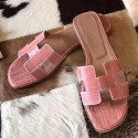 Cheap Hermes Oran Sandals In Pink Shiny Niloticus Crocodile JM2061Zm92