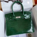Copy Hermes Birkin 30 Handmade Bag In Malachite Crocodile Niloticus Shiny Skin JM1540lS75