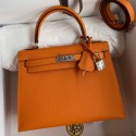 Copy Hermes Kelly Sellier 25 Handmade Bag In Orange Epsom Calfskin JM348lS75