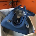 Copy Hermes Lindy 30cm Bag In Blue Agate Clemence Leather PHW JM635tk27