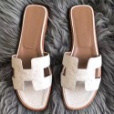 Copy Hermes Oran Sandals In White Ostrich Leather JM799pg57