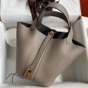Copy Hermes Picotin Lock 18 Handmade Bag in Gris Asphalt Clemence Leather JM337tk27