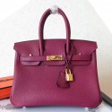Fake Hermes Birkin 25 Handmade Bag In Ruby Clemence Leather JM394SS84