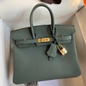 Fake Hermes Birkin 25 Retourne Handmade Bag In Vert Amande Clemence Leather JM1993Bp55