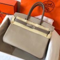 Fake Hermes Birkin 30 Handmade Bicolor Bag In Grey Epsom Leather JM552Lm57