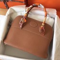 Fake Hermes Bolide 35 Handmade Bag In Gold Clemence Leather JM1671uQ71