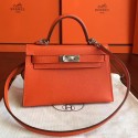Fake Hermes Kelly Mini II Handmade Bag In Orange Epsom Leather JM749SY47