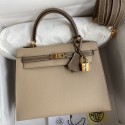 Fake Hermes Kelly Sellier 25 Bicolor Bag in Trench and Taupe Epsom Calfskin JM546IZ26