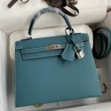 Fake Hermes Kelly Sellier 25 Handmade Bag In Blue Jean Epsom Calfskin JM254Lm57