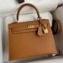 Fashion Hermes Kelly Sellier 25 Handmade Bag In Gold Epsom Calfskin JM25lx86