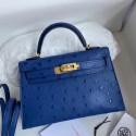 First-class Quality Hermes Kelly Mini II Handmade Bag In Blue Electric Ostrich Leather JM572Kv15