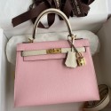 First-class Quality Hermes Kelly Sellier 25 Bicolor Bag in Rose Sakura and Craie Epsom Calfskin JM64vx69
