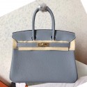 Hermes Birkin 25 Handmade Bag In Blue Lin Clemence Leather JM125Ao69