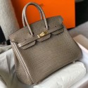 Hermes Birkin 25cm Bag In Taupe Embossed Crocodile Leather JM1543Ym74